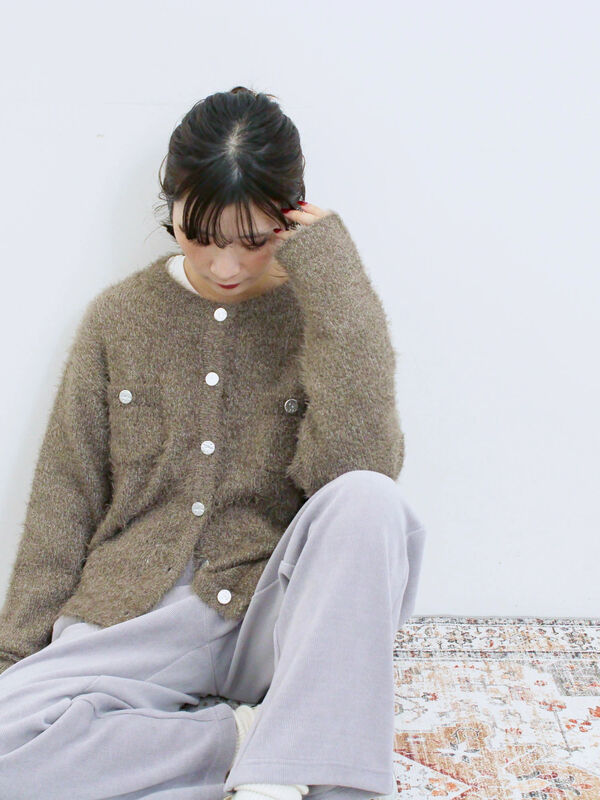 セール】 フェザーニットカーディガン（チャコールグレー/モカ/S