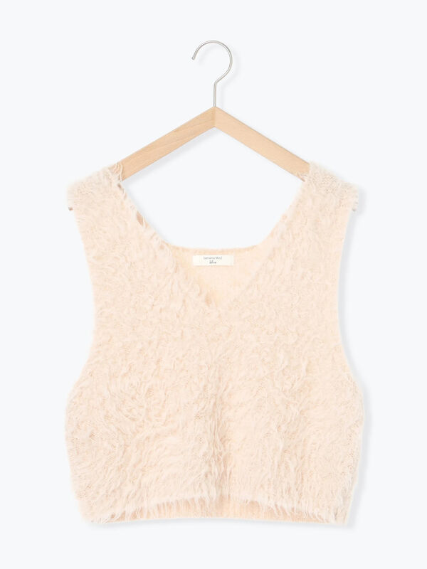 ふわふわショート丈ニットベスト（グレー/キナリ/Sグレー