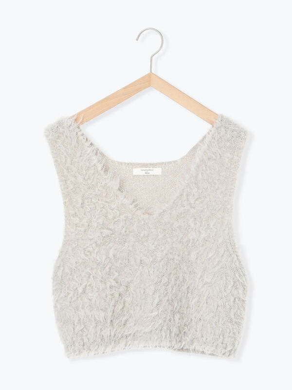 ふわふわショート丈ニットベスト（グレー/キナリ/Sグレー