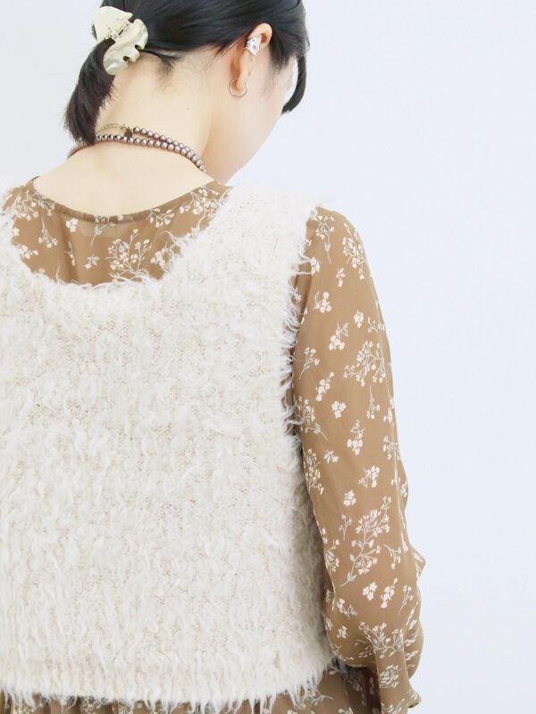 セール】 ふわふわショート丈ニットベスト（グレー/キナリ/Sグレー