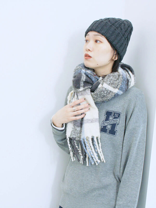 ブークレチェックマフラー（イエロー/グリーン/サックスブルー