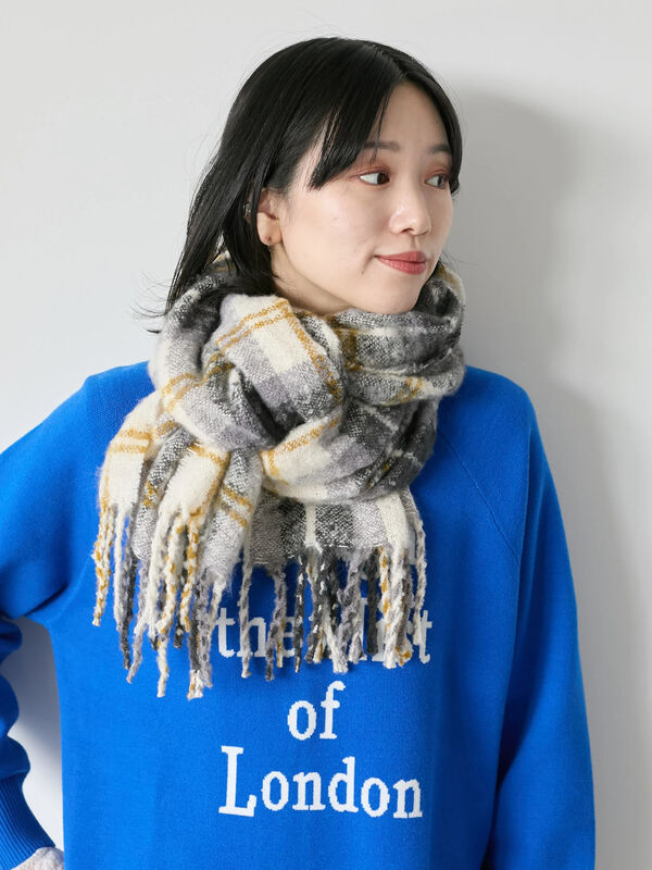 セール】 ブークレチェックマフラー（イエロー/グリーン/サックス