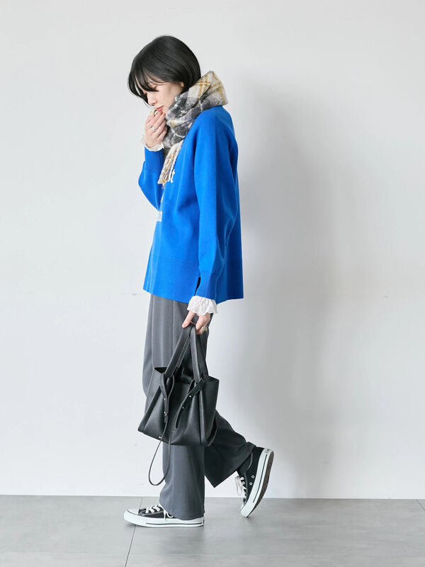 ブークレチェックマフラー（イエロー/グリーン/サックスブルー