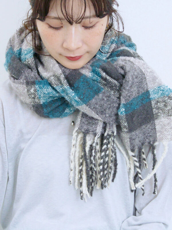 チェック柄マフラー グリーン系~~ リエディ Re:EDIT フェイクウールビッグチェック柄マフラー （グリーン