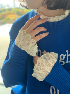 セール】 衿袖チュールハイネックプルオーバー（オフホワイト