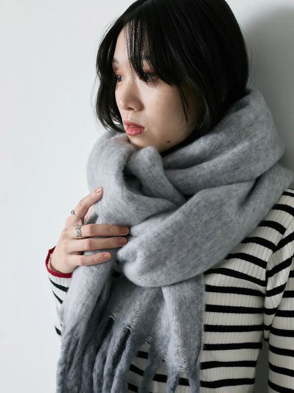 ボリュームフリンジマフラー（グレー/ブラウン/ミント/アクセサリー