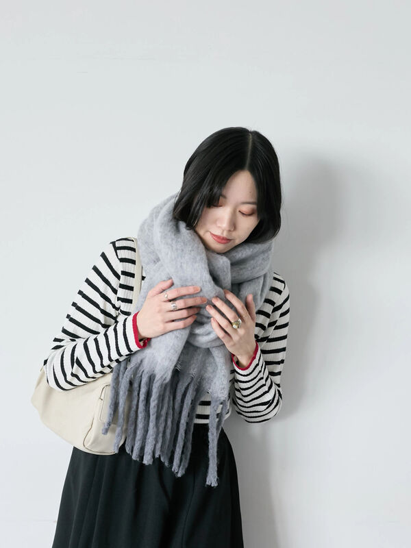 セール】 ボリュームフリンジマフラー（グレー/ブラウン/ミント