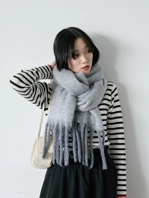 セール】 ボリュームフリンジマフラー（グレー/ブラウン/ミント