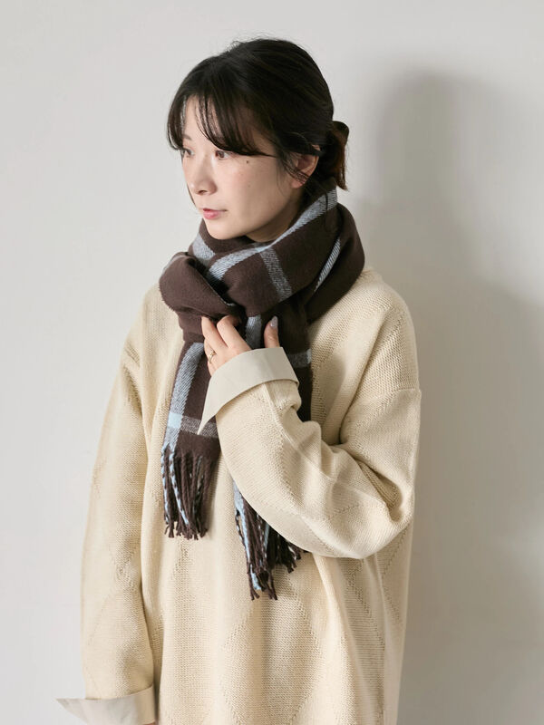 セール】 チェックマフラー（ブラック/ブラウン/イエロー/サックス