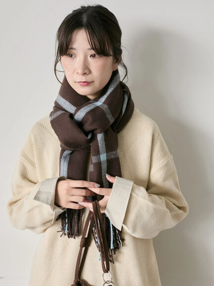 チェックマフラー（ブラック/ブラウン/イエロー/サックスブルー）｜Samansa Mos2 blue（サマンサモスモス ブルー）通販