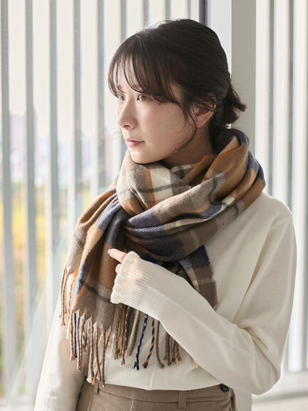 チェックマフラー（ブラック/ブラウン/イエロー/サックスブルー）｜Samansa Mos2 blue（サマンサモスモス ブルー）通販