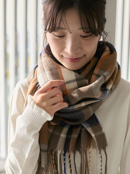 チェックマフラー（ブラック/ブラウン/イエロー/サックスブルー）｜Samansa Mos2 blue（サマンサモスモス ブルー）通販