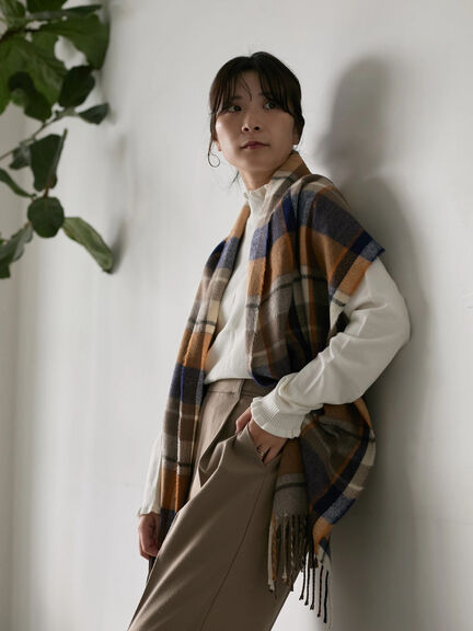 チェックマフラー（ブラック/ブラウン/イエロー/サックスブルー）｜Samansa Mos2 blue（サマンサモスモス ブルー）通販