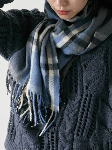 チェックマフラー（ブラック/ブラウン/イエロー/サックスブルー）｜Samansa Mos2 blue（サマンサモスモス ブルー）通販