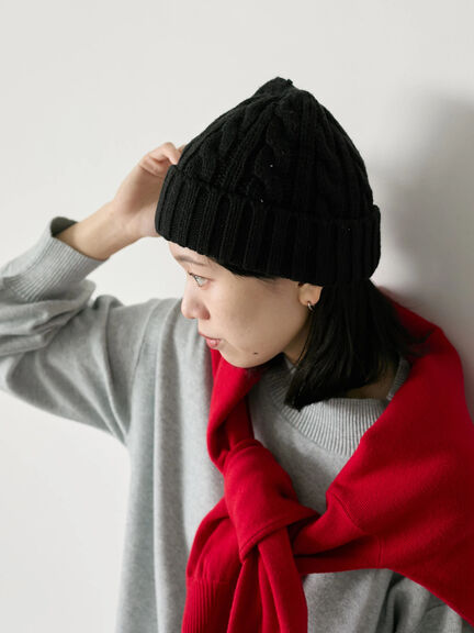 ケーブルニット帽（チャコールグレー/ブラック/キナリ）｜Samansa Mos2 blue（サマンサモスモス ブルー）通販