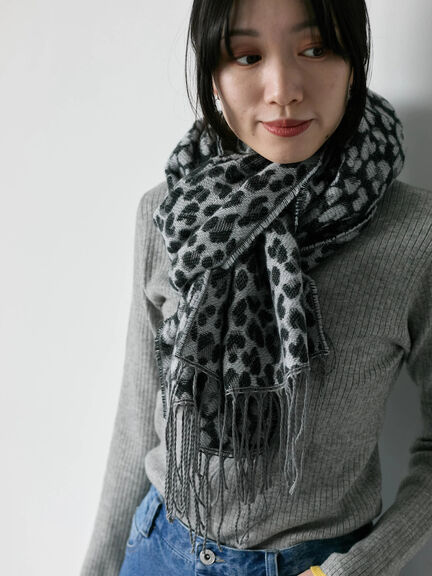 セール】 レオパードマフラー（チャコールグレー/ベージュ