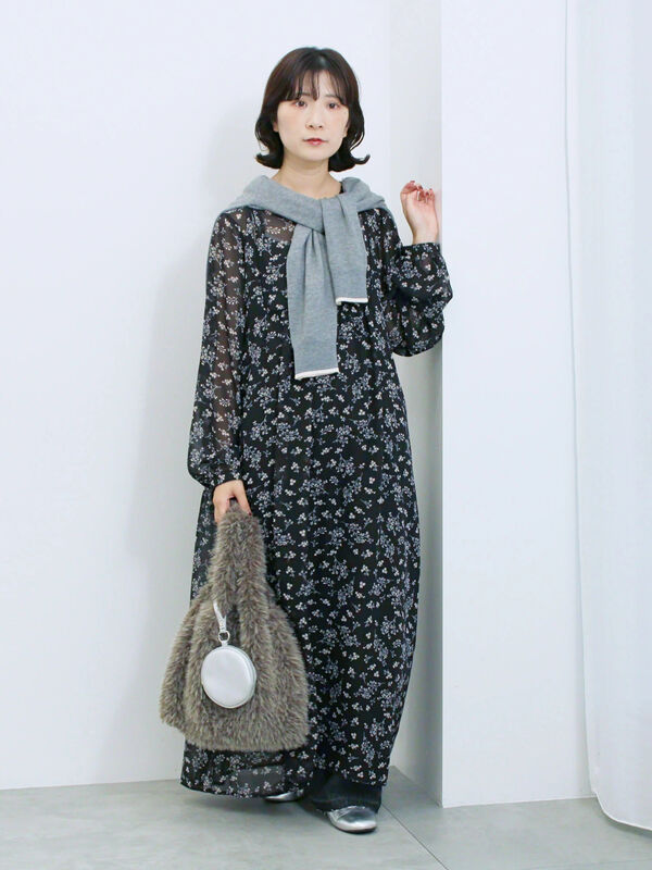 セール】 ◎花柄ワンピース（ブラック/ブラウン/キナリ/ワンピース