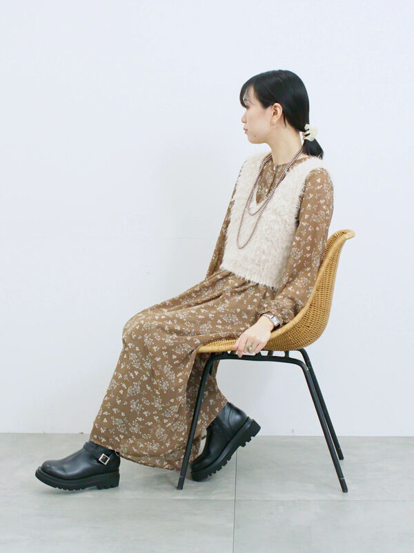 ◎花柄ワンピース（ブラック/ブラウン/キナリ/ワンピース/ワンピース