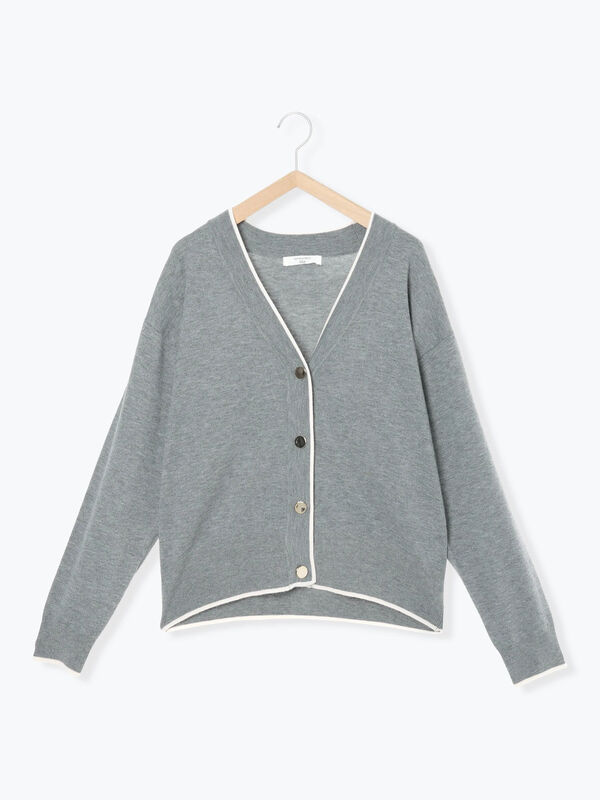 メル29681　1207 セール】 ◎ラインニットカーディガン（チャコールグレー/キャメル