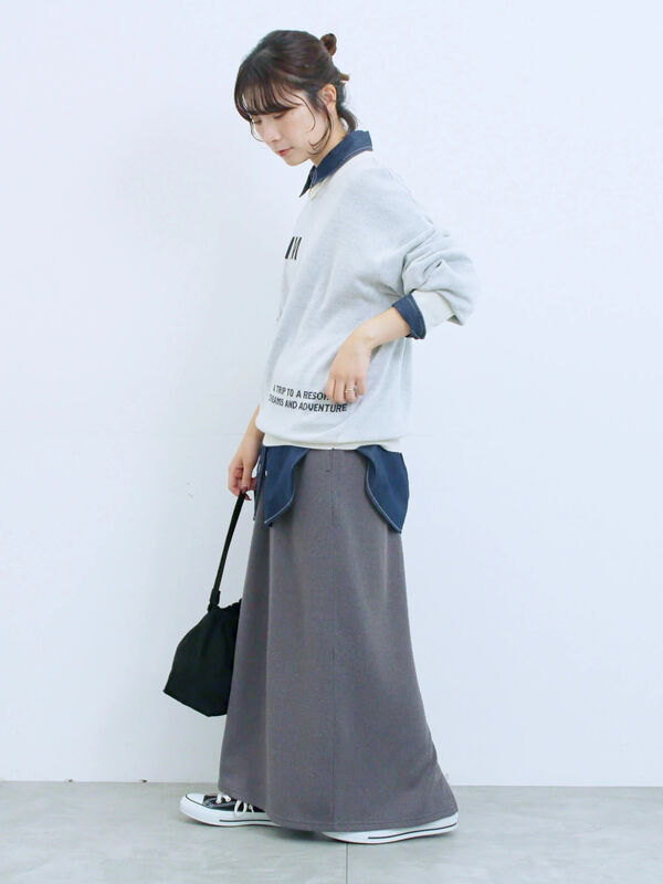 セール】 カットリブナロースカート（チャコールグレー/ブラック