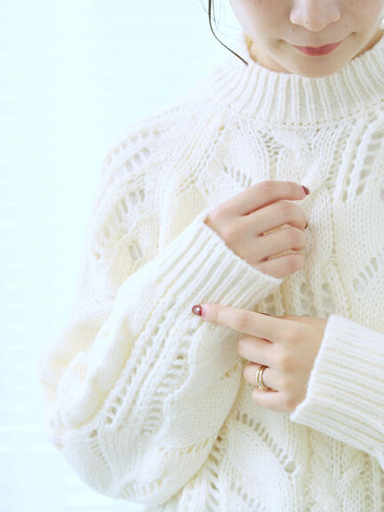 透かしケーブルニットプルオーバー（オフホワイト/チャコールグレー/サックスブルー）｜Samansa Mos2 blue（サマンサモスモス ブルー）通販