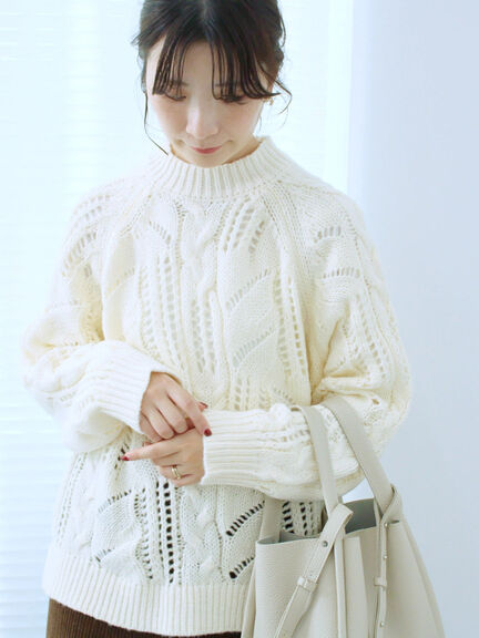 透かしケーブルニットプルオーバー（オフホワイト/チャコールグレー/サックスブルー）｜Samansa Mos2 blue（サマンサモスモス ブルー）通販