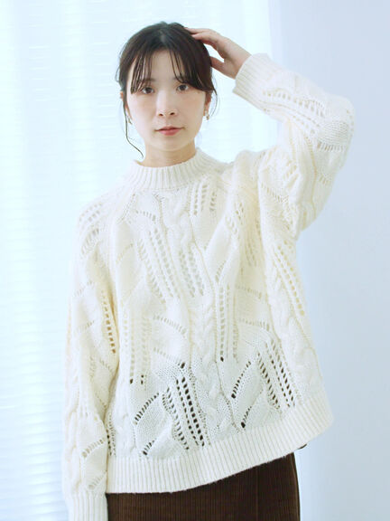 透かしケーブルニットプルオーバー（オフホワイト/チャコールグレー/サックスブルー）｜Samansa Mos2 blue（サマンサモスモス ブルー）通販