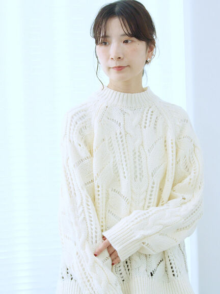 透かしケーブルニットプルオーバー（オフホワイト/チャコールグレー/サックスブルー）｜Samansa Mos2 blue（サマンサモスモス ブルー）通販