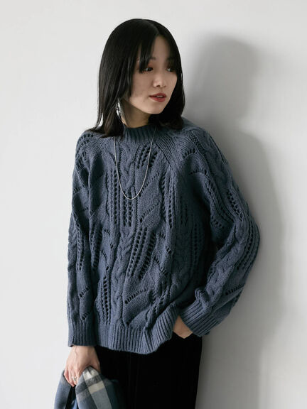 透かしケーブルニットプルオーバー（オフホワイト/チャコールグレー/サックスブルー）｜Samansa Mos2 blue（サマンサモスモス ブルー）通販