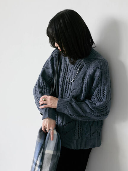 透かしケーブルニットプルオーバー（オフホワイト/チャコールグレー/サックスブルー）｜Samansa Mos2 blue（サマンサモスモス ブルー）通販