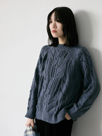透かしケーブルニットプルオーバー（オフホワイト/チャコールグレー/サックスブルー）｜Samansa Mos2 blue（サマンサモスモス ブルー）通販