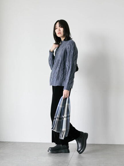 透かしケーブルニットプルオーバー（オフホワイト/チャコールグレー/サックスブルー）｜Samansa Mos2 blue（サマンサモスモス ブルー）通販