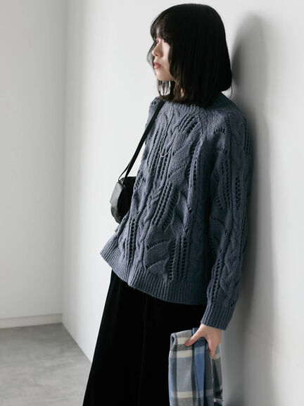 透かしケーブルニットプルオーバー（オフホワイト/チャコールグレー/サックスブルー）｜Samansa Mos2 blue（サマンサモスモス ブルー）通販