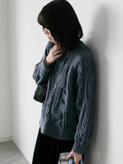 透かしケーブルニットプルオーバー（オフホワイト/チャコールグレー/サックスブルー）｜Samansa Mos2 blue（サマンサモスモス ブルー）通販