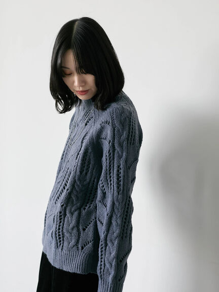透かしケーブルニットプルオーバー（オフホワイト/チャコールグレー/サックスブルー）｜Samansa Mos2 blue（サマンサモスモス ブルー）通販