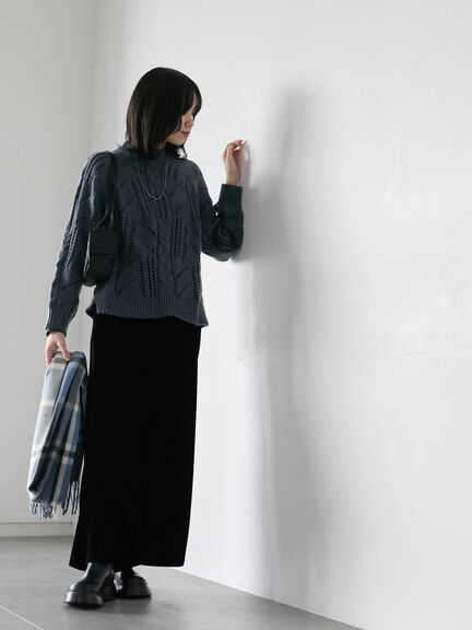 透かしケーブルニットプルオーバー（オフホワイト/チャコールグレー/サックスブルー）｜Samansa Mos2 blue（サマンサモスモス ブルー）通販