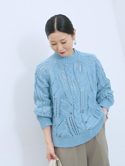 透かしケーブルニットプルオーバー（オフホワイト/チャコールグレー/サックスブルー）｜Samansa Mos2 blue（サマンサモスモス ブルー）通販
