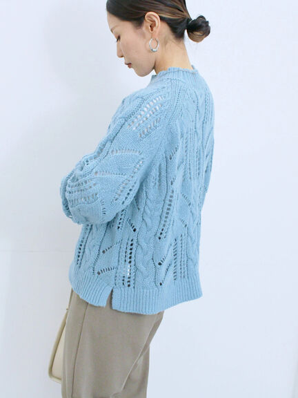 透かしケーブルニットプルオーバー（オフホワイト/チャコールグレー/サックスブルー）｜Samansa Mos2 blue（サマンサモスモス ブルー）通販