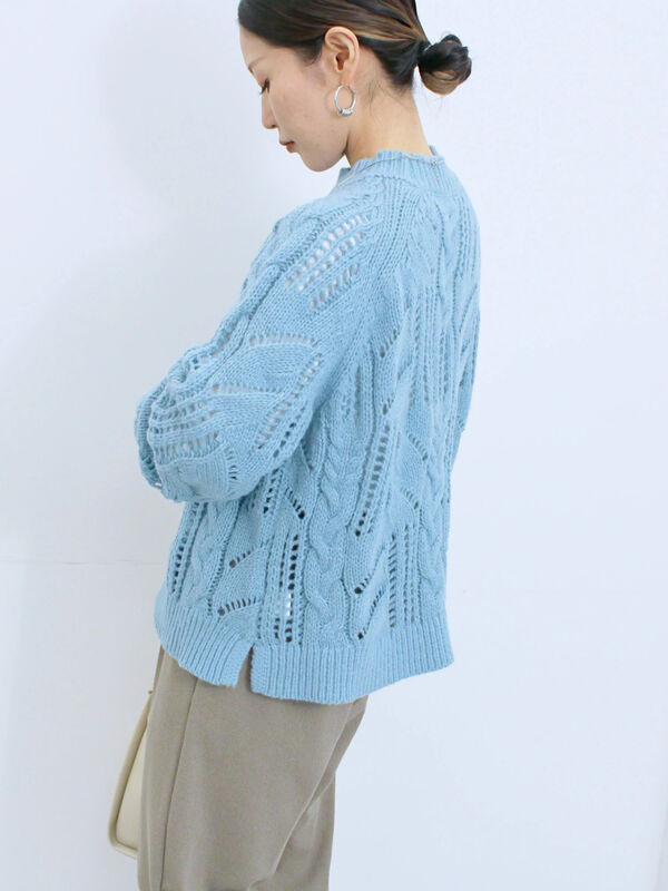 セール】 透かしケーブルニットプルオーバー（オフホワイト