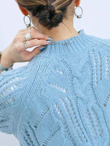 透かしケーブルニットプルオーバー（オフホワイト/チャコールグレー/サックスブルー）｜Samansa Mos2 blue（サマンサモスモス ブルー）通販