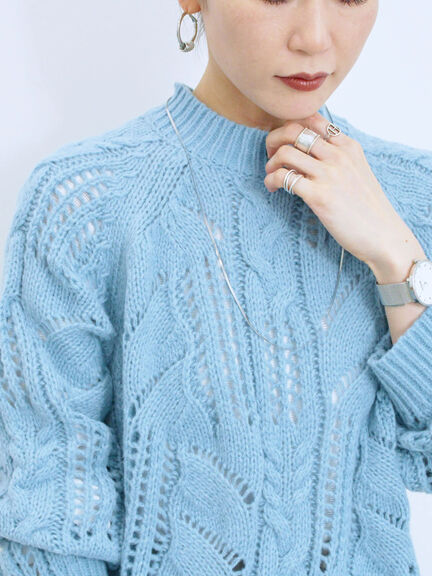 透かしケーブルニットプルオーバー（オフホワイト/チャコールグレー/サックスブルー）｜Samansa Mos2 blue（サマンサモスモス ブルー）通販