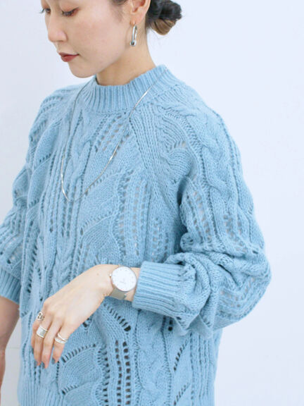 透かしケーブルニットプルオーバー（オフホワイト/チャコールグレー/サックスブルー）｜Samansa Mos2 blue（サマンサモスモス ブルー）通販