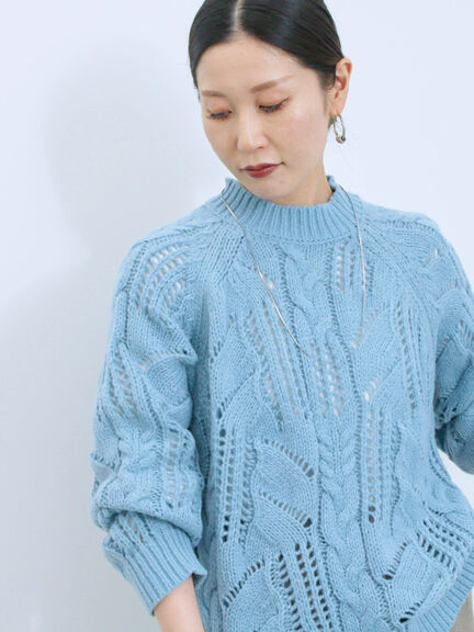 透かしケーブルニットプルオーバー（オフホワイト/チャコールグレー/サックスブルー）｜Samansa Mos2 blue（サマンサモスモス ブルー）通販