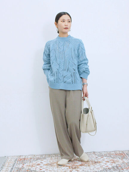 透かしケーブルニットプルオーバー（オフホワイト/チャコールグレー/サックスブルー）｜Samansa Mos2 blue（サマンサモスモス ブルー）通販