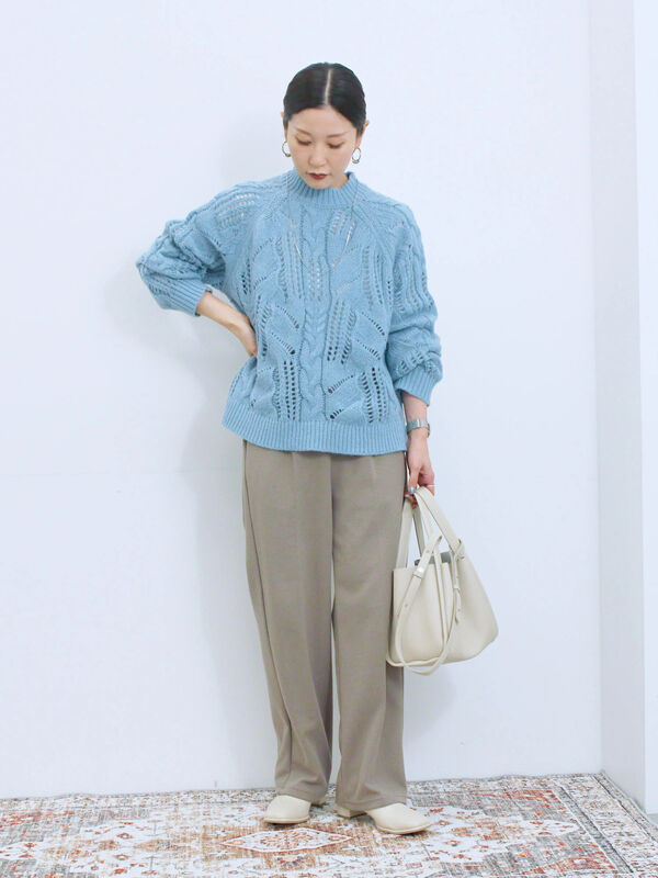 forte_forte アルパカ￼モヘヤニット　透かし編み　アイスブルー forte_forte アルパカ￼モヘヤニット 透かし編み アイスブルー