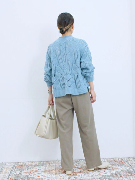 透かしケーブルニットプルオーバー（オフホワイト/チャコールグレー/サックスブルー）｜Samansa Mos2 blue（サマンサモスモス ブルー）通販