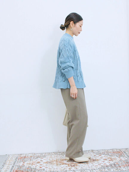 透かしケーブルニットプルオーバー（オフホワイト/チャコールグレー/サックスブルー）｜Samansa Mos2 blue（サマンサモスモス ブルー）通販
