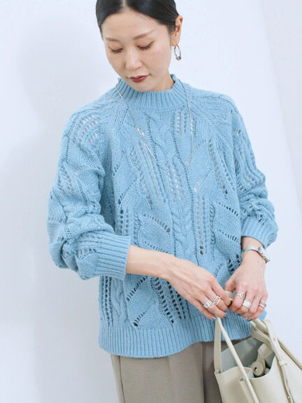 透かしケーブルニットプルオーバー（オフホワイト/チャコールグレー/サックスブルー）｜Samansa Mos2 blue（サマンサモスモス ブルー）通販