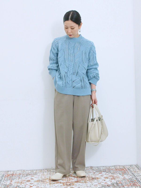 セール】 透かしケーブルニットプルオーバー（オフホワイト