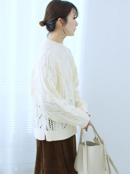 透かしケーブルニットプルオーバー（オフホワイト/チャコールグレー/サックスブルー）｜Samansa Mos2 blue（サマンサモスモス ブルー）通販